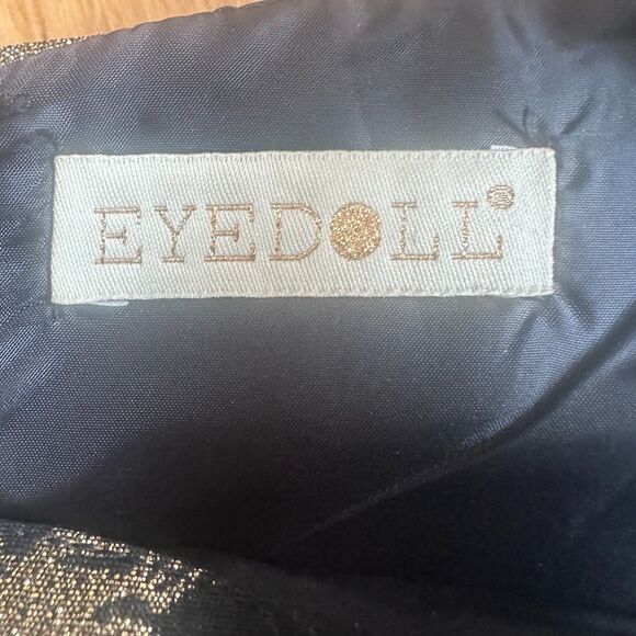 Anthropologie Eyedoll Black Gold Panther Cocktail Dress Pockets Fit Flare Size 0 - Picture 6 of 12